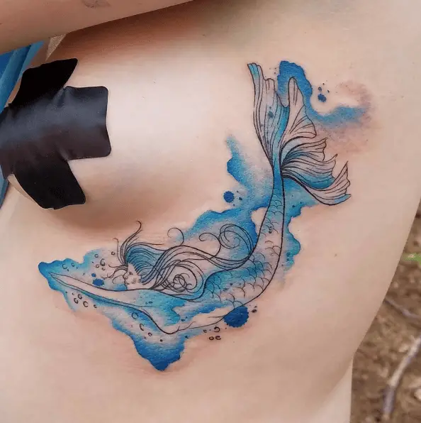 Mermaid with Blue Water Splash Tattoo