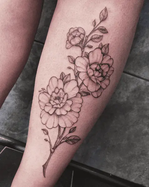 Japanese Peony Flower Branch Tattoo