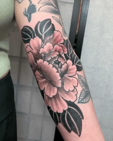 Japanese Peony Flower Forearm Tattoo