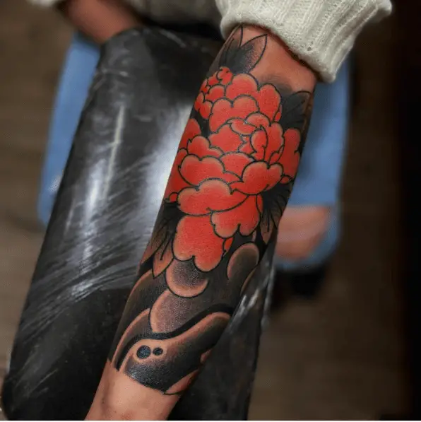 Black and Orange Japanese Peony Tattoo