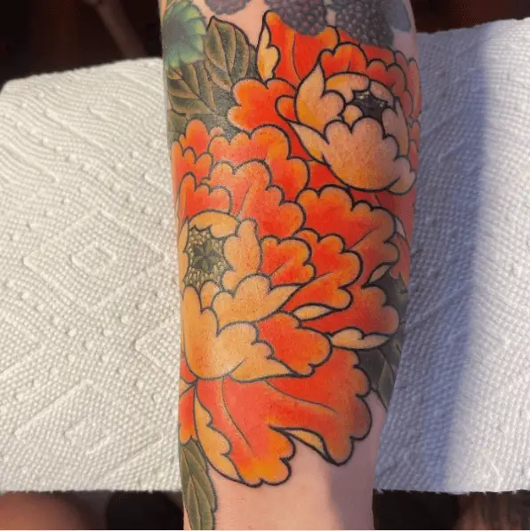 Japanese Style Peony Flower Tattoo