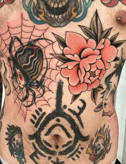 Japanese Peony Flower with Other Icons Tattoo