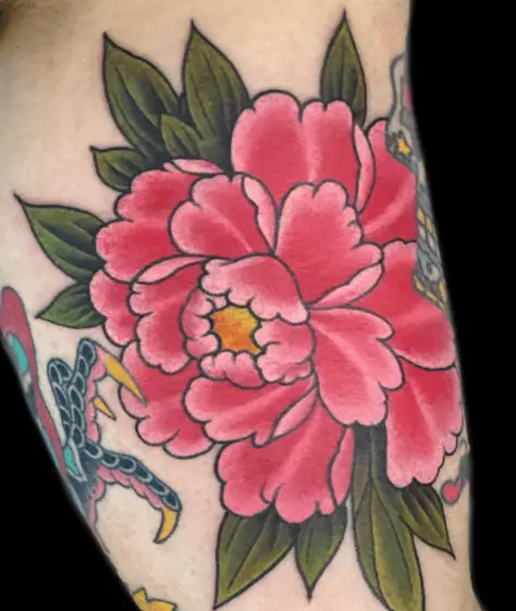 Pink Japanese Peony Flower Arm Tattoo