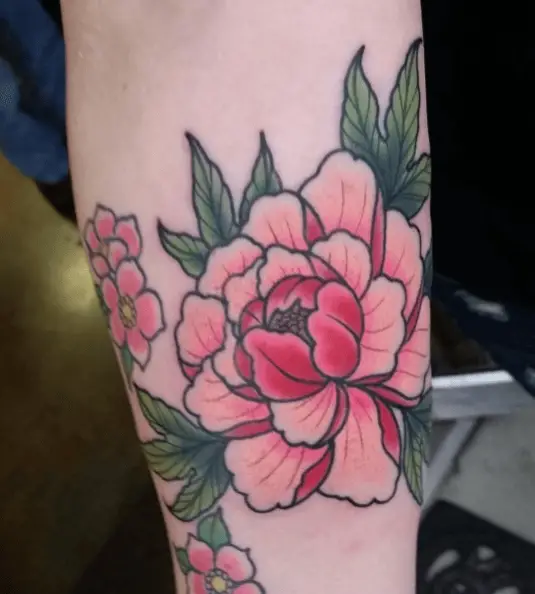 Pink Japanese Peony Flower Tattoo