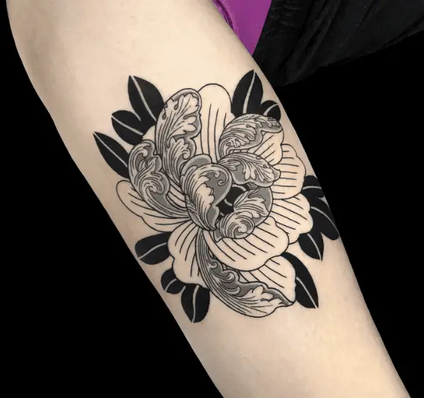 Surrealist Japanese Peony Arm Tattoo