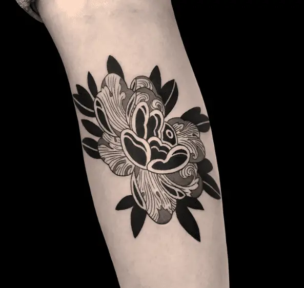 Black and Grey Surrealist Japanese Peony Tattoo
