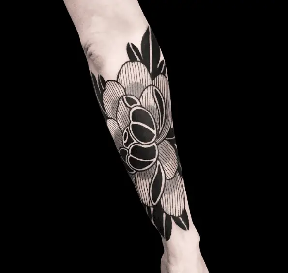 Patterned Japanese Peony Forearm Tattoo