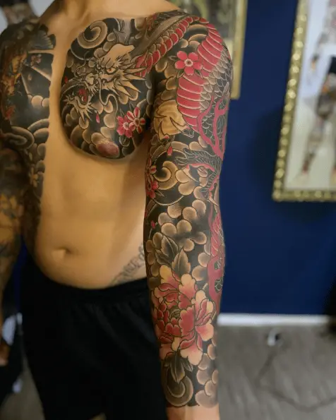 Dragon, Sakura & Peony Japanese Tattoo