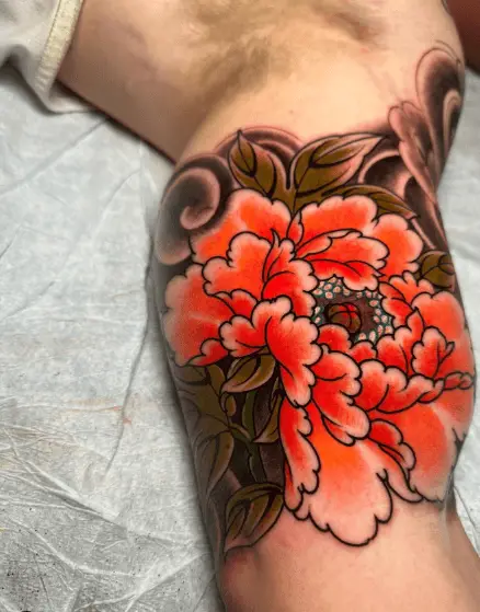 Orange Irezumi Peony Under Arm Tattoo