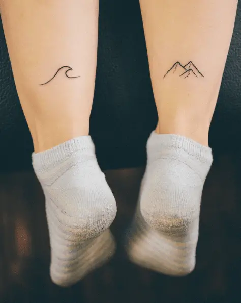Wave and Mountain Leg Tattoo