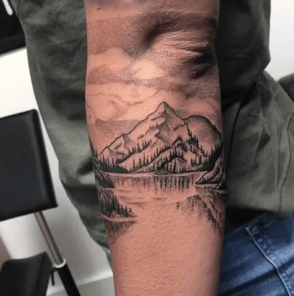 Mountain and Lake Landscape Tattoo