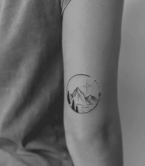 Circle Shaped Mountain and Tress Arm Tattoo