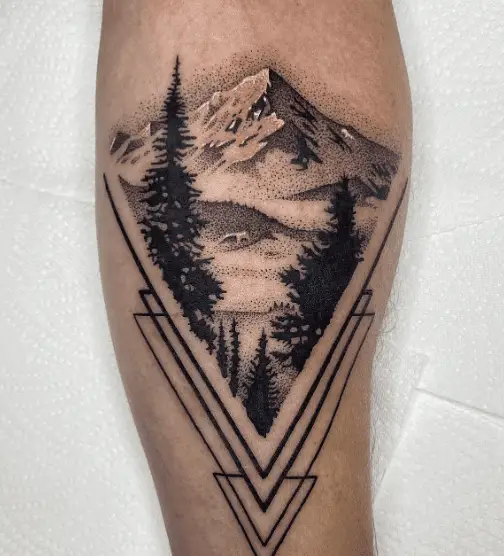 Triangle Shaped Mountain with Tress Tattoo