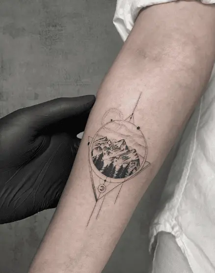 Geometric Shaped Mountain Forearm Tattoo 