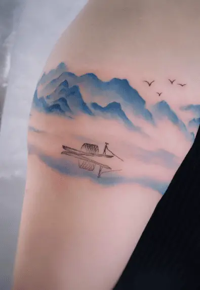 Watercolor Themed Landscape Armband Tattoo