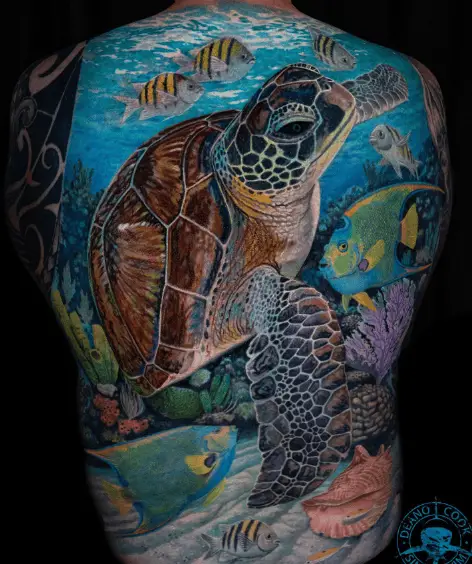 Sea Turtle Ocean Full Back Tattoo Piece