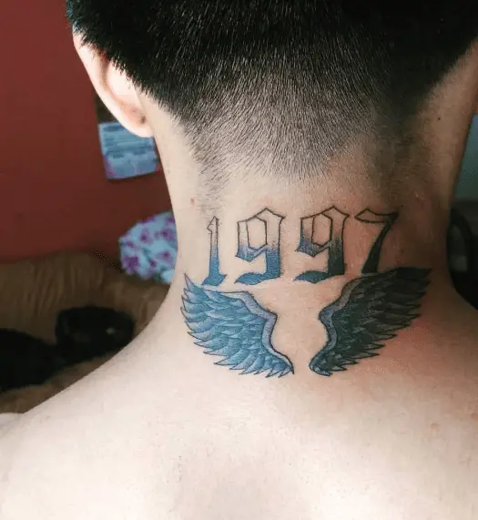 1997 Year with Angel Wings Tattoo