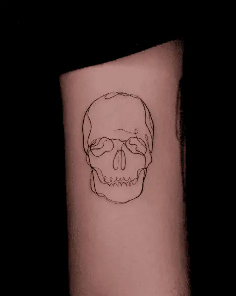 Skull in Fine Line Tattoo