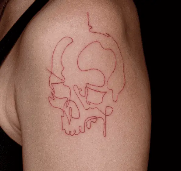 Red Ink Skull Outline Arm Tattoo