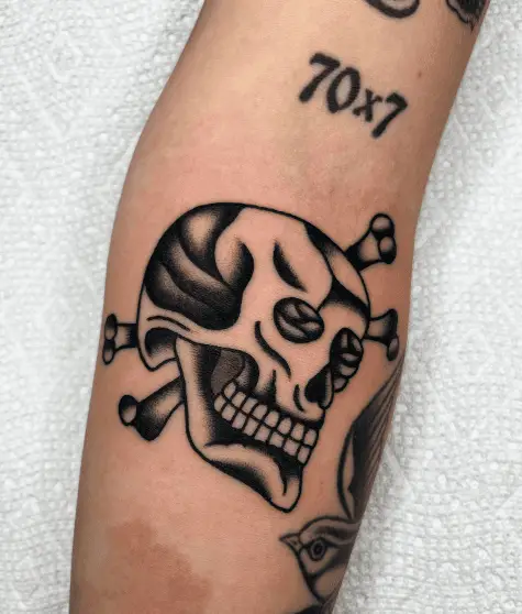 Black and White Skull Head and Crossbones Tattoo