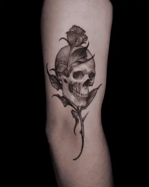 Skull Head with Rose Arm Tattoo