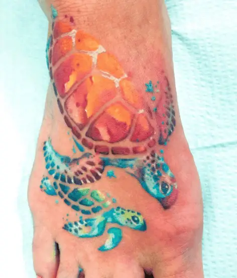 Neon Ink Adult and Baby Turtle Tattoo