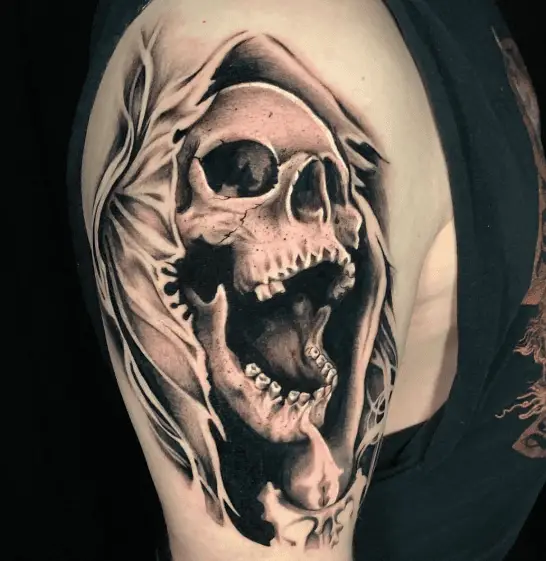 Open Mouth Skull Arm Tattoo