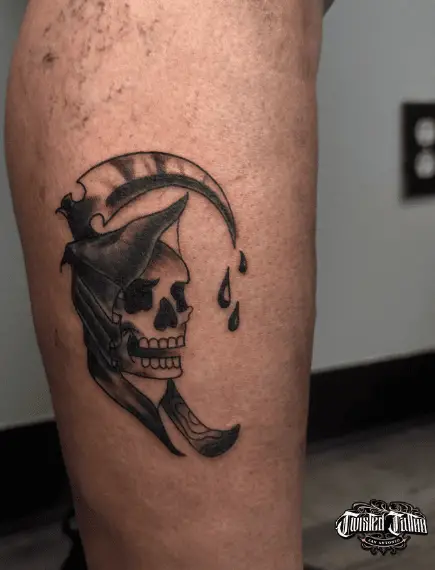 Stabbed Grim Reaper Leg Tattoo