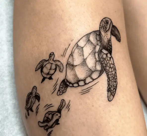 Momma Sea Turtle and Her Babies Tattoo
