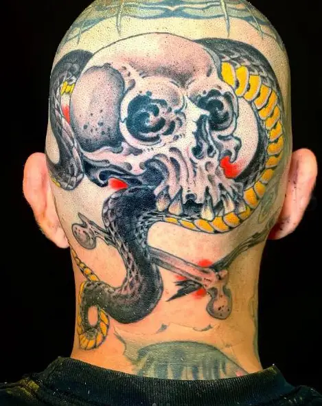 Snake and Skull Head Tattoo