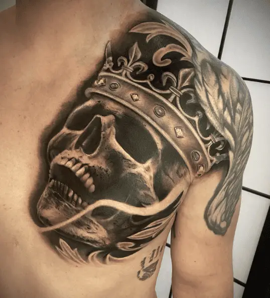 Crowned Skull Chest Tattoo Piece