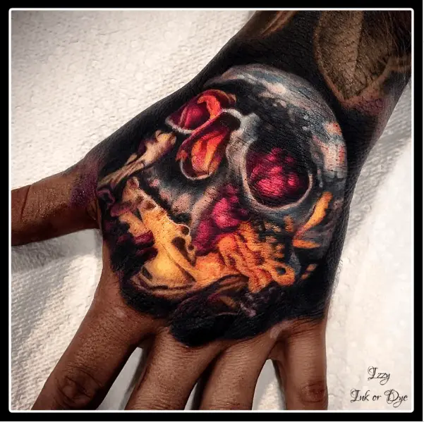 Vibrant Colors Skull Hand Tattoo