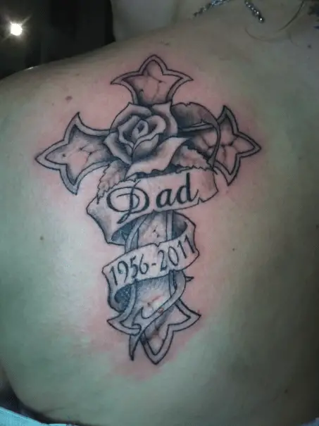 Rose and Cross Father Memorial Tattoo