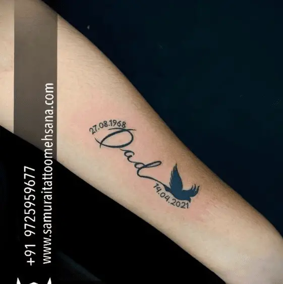 Black Ink Dove Memorial Forearm Tattoo