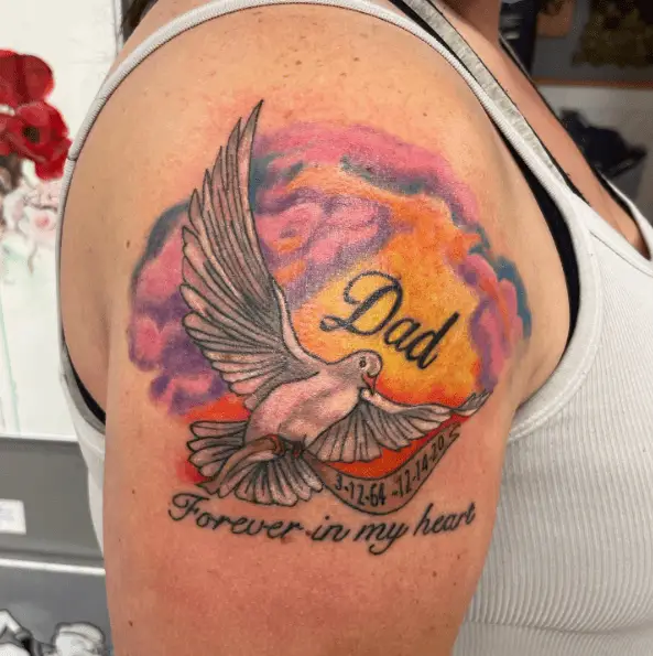 Dove Memorial Tattoo with Watercolor Splashes