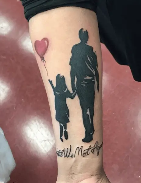 Father and Daughter with Red Balloon Memorial Tattoo