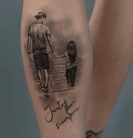 Sketch Style Father and Daughter Memorial Tattoo
