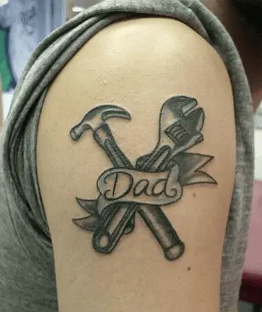 Hammer and Spanner Dad Memorial Arm Tattoo