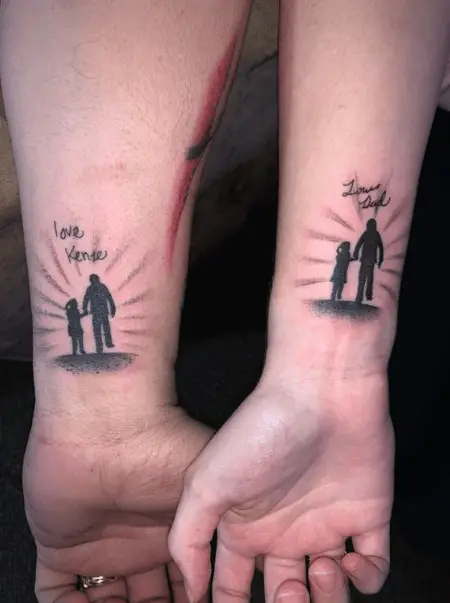 Matching Father and Child Forearm Memorial Tattoo
