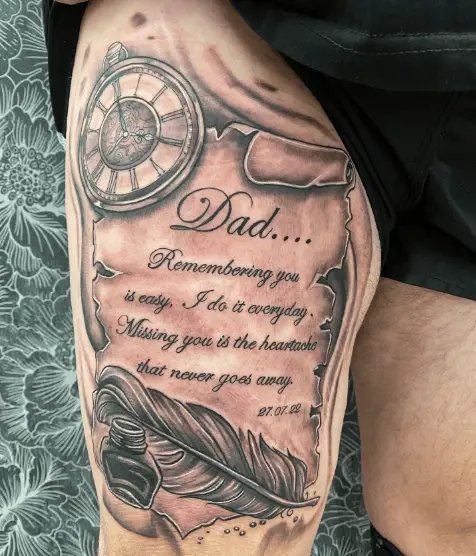 Dad Memorial Quote Thigh Tattoo