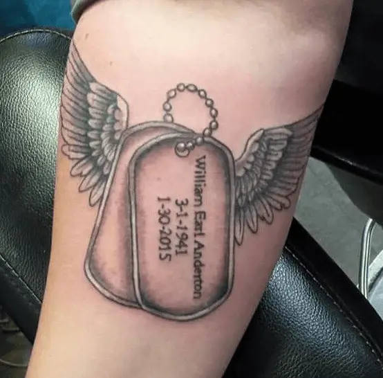 Father Military Memorial Tattoo with Angel Wings 