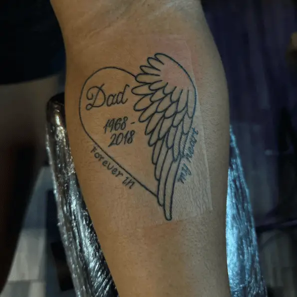 Heart Shaped Dad Memorial Angel Wings Tattoo