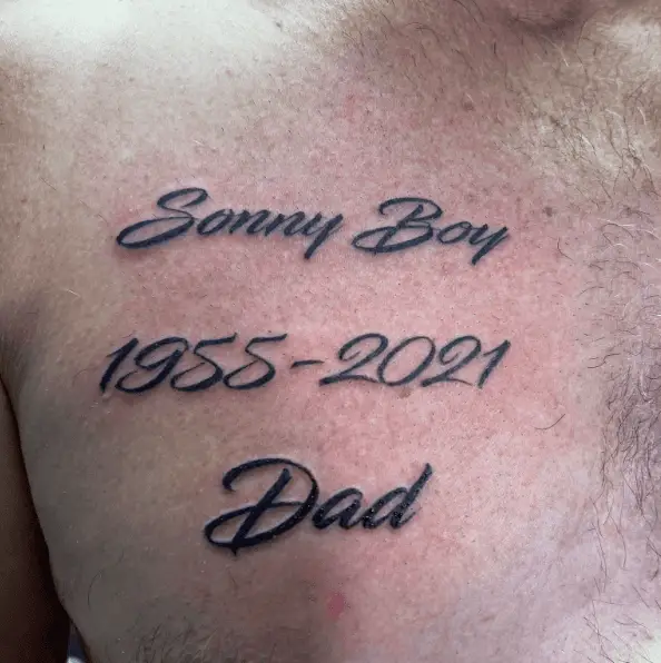Text Only Dad Memorial Chest Tattoo
