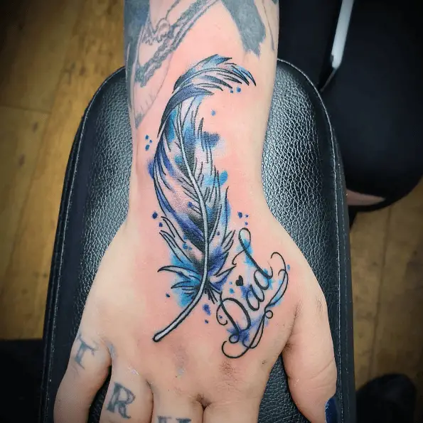 Watercolor Feather Dad Memorial Tattoo