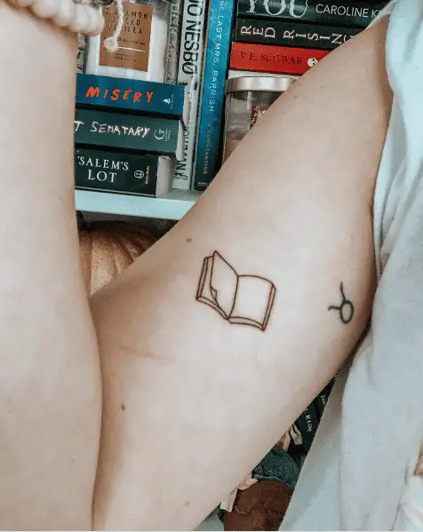 Simple Line Tiny Book Arm Tattoo
