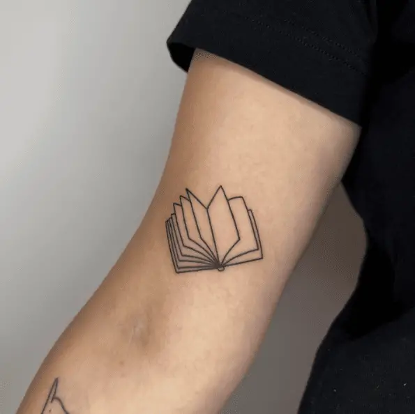 Black Line Open Book Arm Tattoo
