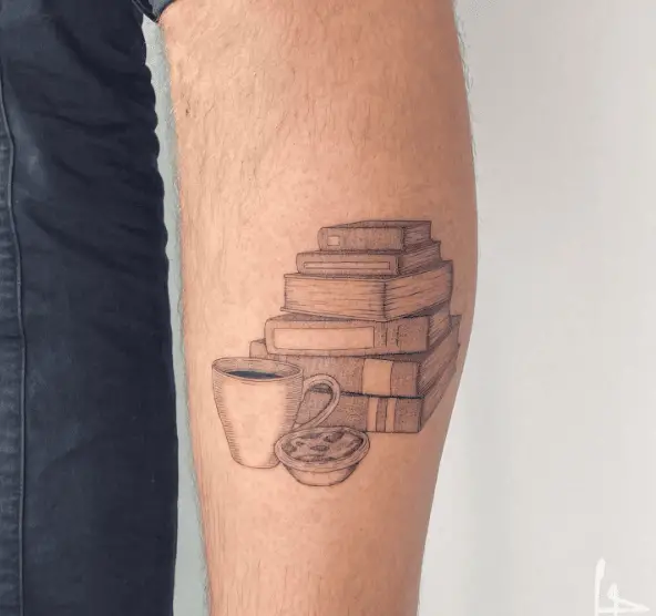 Book Stack with Coffee Mug and Tart Tattoo