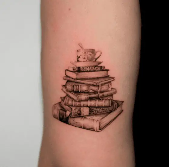 Books Stack with Tea Cup and Saucer