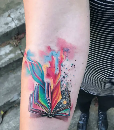 Colored Book with Color Splashed Tattoo