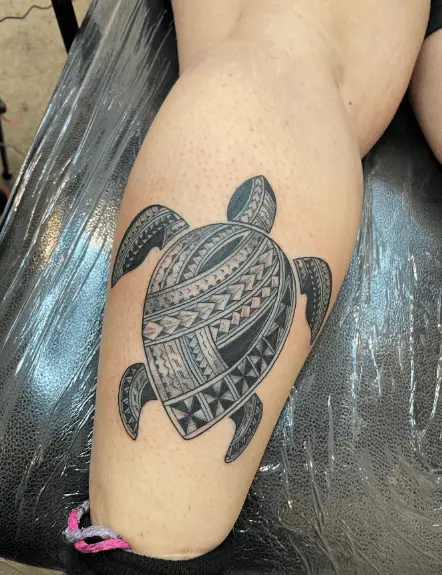 Black and Grey Polynesian Design Sea Turtle Tattoo